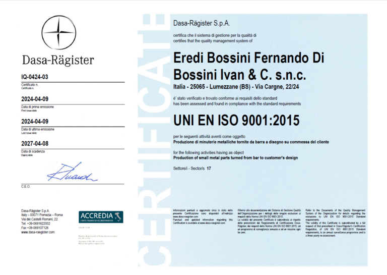 Certificazione UNI EN ISO 9001-2015